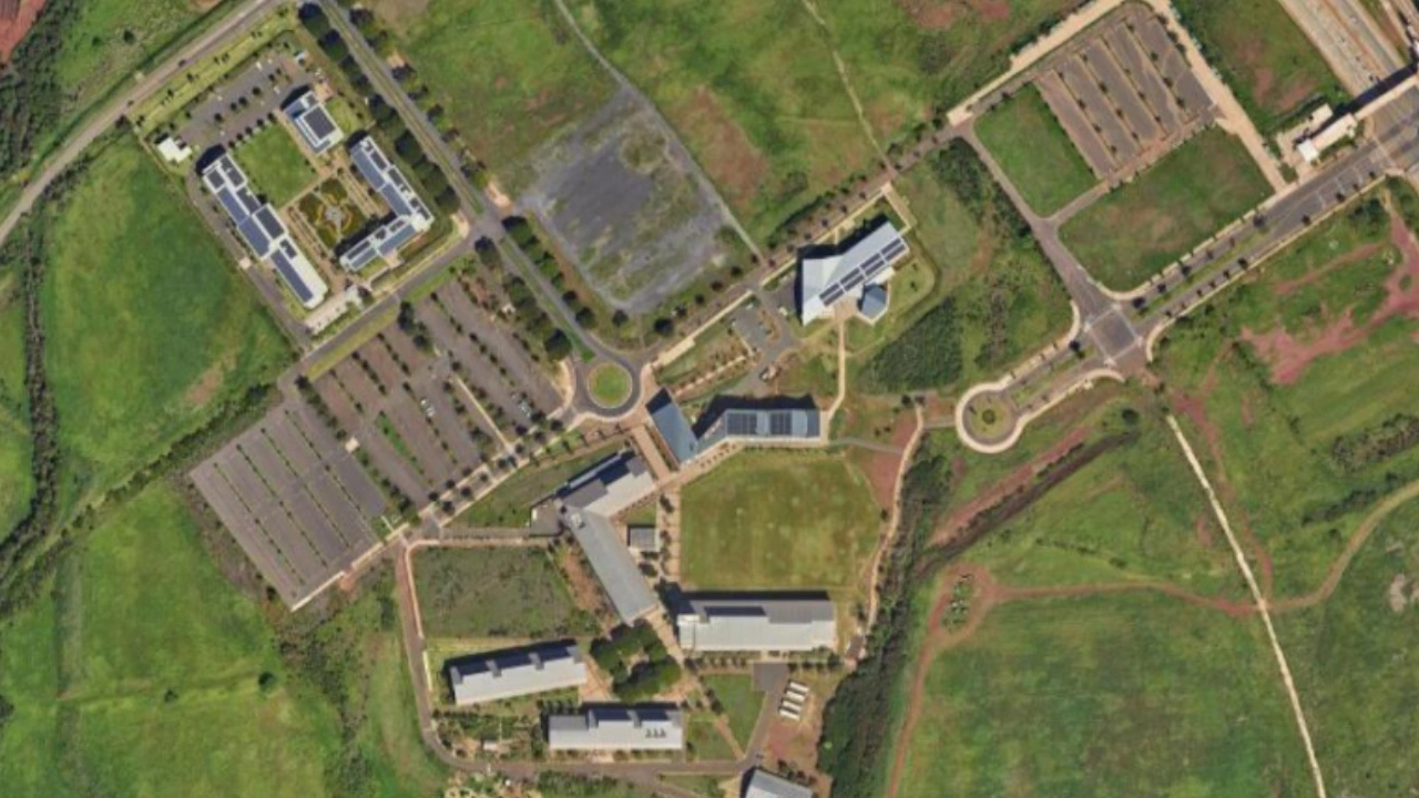 UH West Oʻahu campus with parking lots on far left